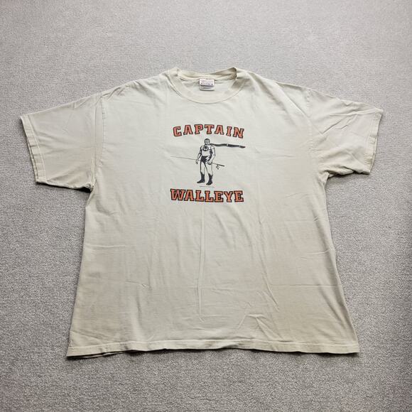 Vintage Captain Walleye Fishing T-Shirt Men’s XL Distressed Graphic Tee Hanes - Picture 1 of 6